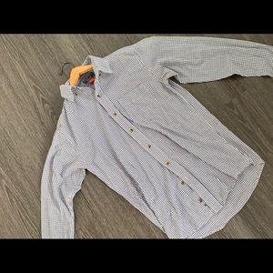 Navy and white striped longsleeve button up